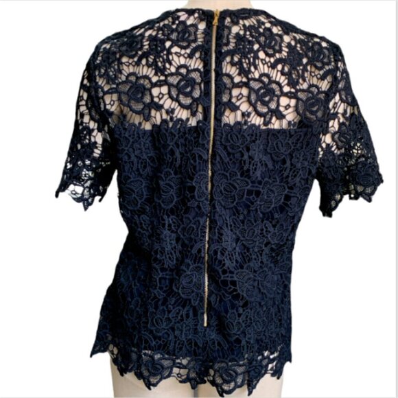 Nanette Lepore Black Guipure Lace Short Sleeve Top Sz L #17E - Picture 6 of 8